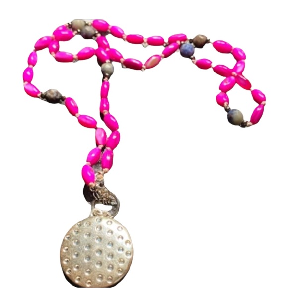 Hand Crafted Jewelry - HAND CRAFTED Necklace Fuchsia Mother of Pearl & Sodalite Pink Silk Barbie